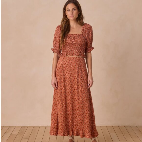 NWT - Rylee + Cru Red Floral Skirt and Shirt Set - Picture 1 of 2